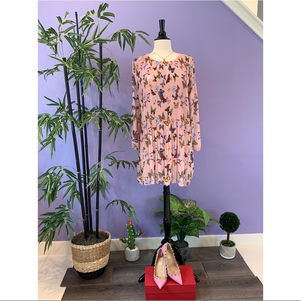 Italian Butterfly Print Pleated chiffon Dress